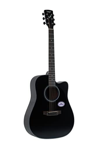 Image of Saga SF-600C-BK Dreadnought Cutaway Acoustic Guitar (Black)