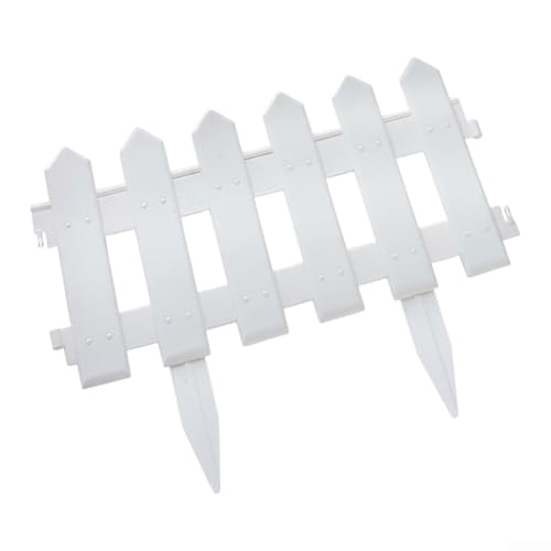 Image of Posheliox White Picket Fence Panels, Plastic Garden Edging Borders, Easy Install Stake Fencing for Lawn Flower Bed Pathway Decor, 5 Pack(012)