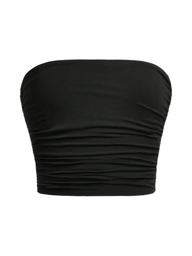 Image of Floerns Girl's Basic Sleeveless Bandeau Kids Strapless Ruched Tube Tops
