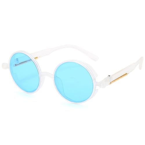 Lunettes de soleil mode ronde vintage blanc bleu pour homme et femme look tendance