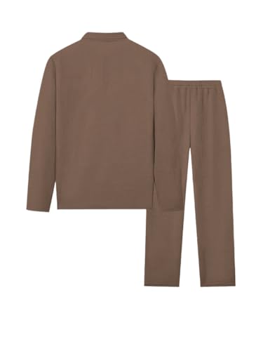 Image of Jawdrobe Men's Waffle-Check Co-Ord Set | Self-Textured Collar Top | Drawstring Jogger Pants | Cotton-Blend Loungewear /Night-Suit | Casual Travel & Streetwear Two-Piece