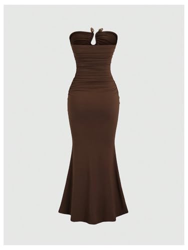 Milumia Women's Ruched Strapless Tube Dress Ring Fishtail Bodycon Maxi Going Out Dresses2