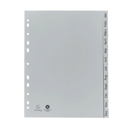 Intercalaires mensuels A4 plastique gris Exacompta anti déchirure