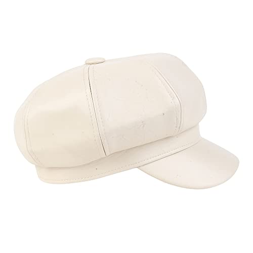 Image of iSWEVEN French Beret Cap All Season Unisex Artist Newsboy Hats, Ascot PU Leather British Style Adjustable Women's Caps (WBC8110, Free Size)