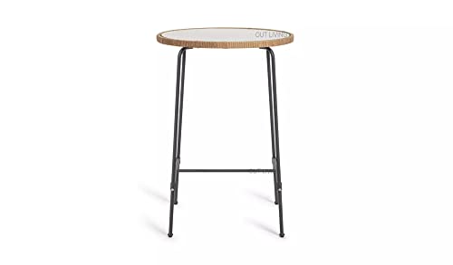 Image of OUTLIVING Rattan Wicker Outdoor Bar Patio Round Table with 2 Cushion Chairs Set for Home Graden Balcony 2 Seater Bar Patio Furniture (Black)