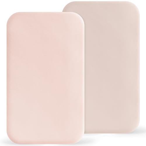 Susurration Next to Me Crib Sheets 90x50cm, 2 Pack Baby Cot Sheets, Breathable and Smooth Microfiber Bedside Crib Fitted Sheets for Baby Girls and Boys (Orange & Sand)