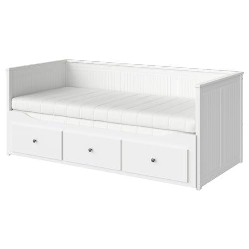 HEMNES day-bed w 3 drawers/2 mattresses, 80x200 cm, white/Åfjäll medium firm