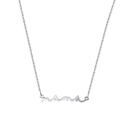 Image of Aliyoham Mama Necklace for Women, Silver Plated Cursive Pendant for Mum