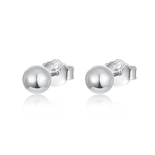 NC Ball Stud Earrings,925 Sterling Silver White Gold Plated Round Ball Stud Earrings, Hypoallergenic Bead Studs for Women & Girls & MenÂ (Silver)-5mm