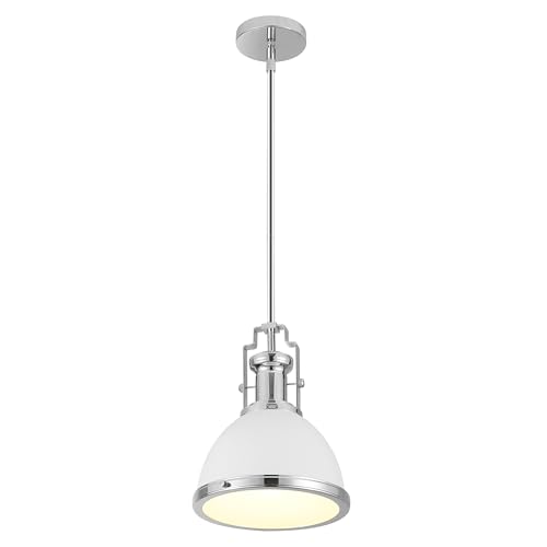 Image of JONATHAN Y Homer Industrial Dome Pendant 10 inch, White /Chrome
