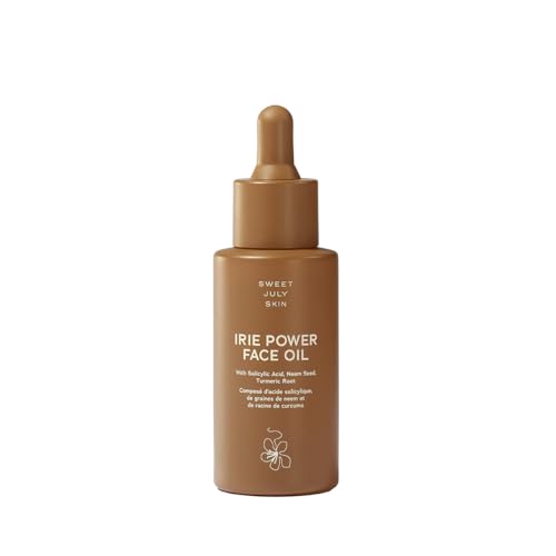 SWEET JULY SKIN Irie Power Face Oil Moisturizing Illuminate Hydrating Squalene Neem Seed Oil Turmeric Root Oil Clean Vegan 1 Fl Oz
