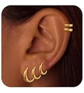 Gold Hoop Earrings Set for Women Men Chunky Gold Silver Hoop Earrings 14K Gold Filled Hypoallerge...