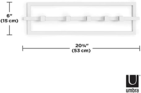 Umbra Wall Mounted Modern, Sleek, Space-Saving Hanger with Retractable Hooks to Hang Coats, Scarves, Purses and More, Steel, White, 5