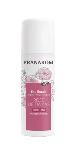 PRANARÔM - Eau Florale de Rose de Damas BIO - Format Voyage 50 ML - Tonifiant, Ravive l'éclat de la peau - Hydrolat 100% Pur et Naturel