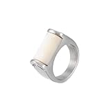 Bishilin Alianzas de boda unisex de acero inoxidable, anillo de boda con forma geométrica con circonita cúbica, N 1/2, Acero inoxidable, Circonia cúbica