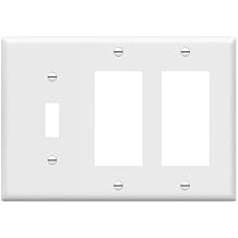 ENERLITES Combination Single Toggle/Double Decorator Rocker Outlet Wall Plate, Standard Size 3-Gang Light Switch Cover 4.5" x 6.38", Polycarbonate Thermoplastic, UL Listed, 881132-W, White