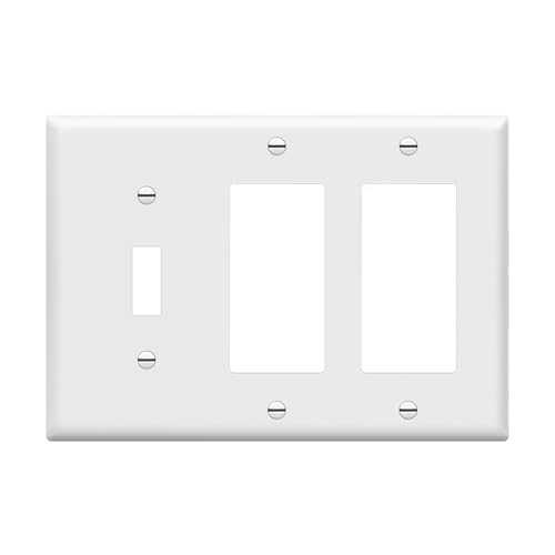 ENERLITES Combination Single Toggle/Double Decorator Rocker Outlet Wall Plate, Standard Size 3-Gang Light Switch Cover (4.5