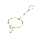 TIHNY Cadena de mano y anillo para mujer, Joyería de mano oro con strass brillante, ajustable - pulsera de eslabones elegante