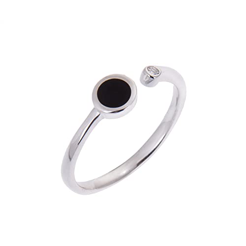 Bague ajustable disque noir argent 925 et oxyde de zirconium le cadeau idéal