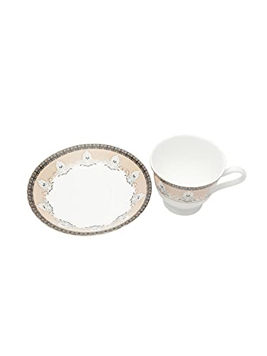 Image of Clay Craft Fine Ceramic Cup and Saucer Set of 12 (6 Tea Cups + 6 Saucers) Can Be Used for Birthdays, Anniversaries, Parties, Mother, Father, Sister, Beige Brown, Medium (CC-CS12-NEWGEORGIAN-S399)