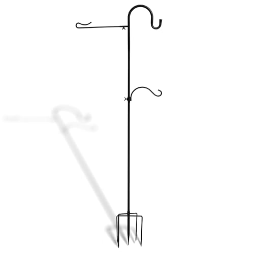Heavy Duty Shepherd Hook with Flag Holder 76Inch Adjustable Assembled Shepherd Hook with 0.6 Inch Thickness Rust Resistant Premium Metal Lawn Yard Flag Holder Stake for Bird Feeders Plant Baskets