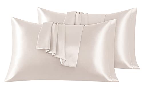 Set Di 2 Federe In Raso 50 X 75 Cm Beige, Federa Cuscino Letto Morbida E Setosa Al Tatto, Chiusura A Busta, Antiacaro E Ipoallergico, Protezione Capelli E Pelle & Antirughe - 8