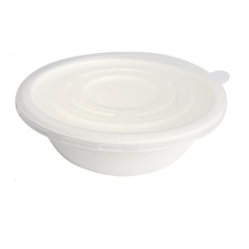 BDHD 使い捨て紙碗 耐水 耐油 サトウキビ繊維製 厚手 おしゃれ 食器 パーティー 商業 家庭 BBQ (ホワイト(100個)),500mlボウル+PP蓋)