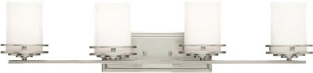 Image of Kichler Hendrik 33.75 inch Vanity Light in Brushed Nickel, 4-Light Modern Bathroom Vanity with Satin Etched Cased Opal Glass, (33.5 inch W x 7.75 inch H), 5079NI
