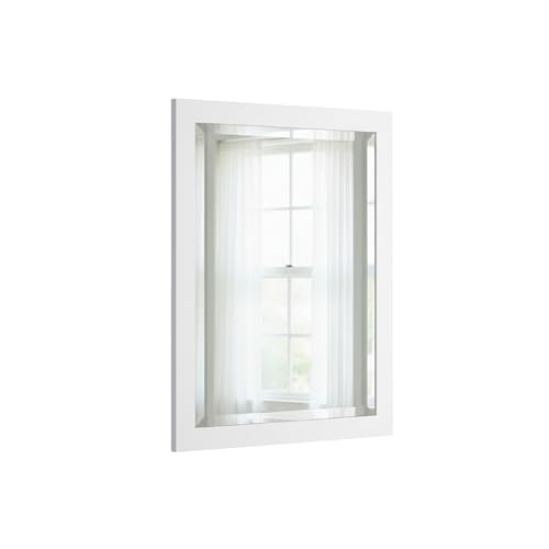 Alaterre Furniture 24" x 30" Bathroom Vanity Mirror with Beveled Glass – Wood Framed Wall Mirror for Bathroom, Powder Room or Laundry Room, Hanging Hardware Included (White)