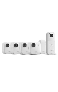 Blink Außenkamera 2K+ (neueste Generation) + Blink Videotürklingel – Kabellose, intelligente Sicherheitskamera, 2K-Videoauflösung. Sync-Basismodul enthalten – 4-Kamera-System, Weiß