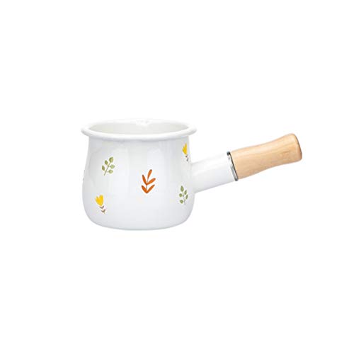 500mlエナメルミルクポット木製ハンドルガスストーブ誘導クック朝食ミルクコーヒーソースパン調理器具(色:オレンジ)(ハート)