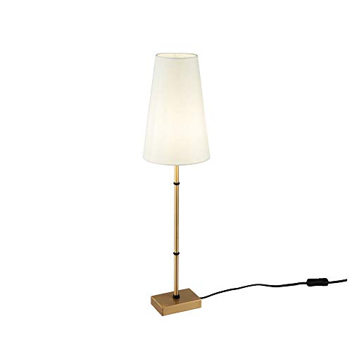 Lampe à poser, Lampe de table, lampe de chevet, style moderne, Armature en Métal couleur laiton, plafonnier en tissu couleur blanc, 60W E27, 1 ampoule non incl.