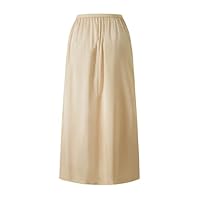 Vlazom Onderrok voor dames, lang, van satijn, petticoat met kant, elastische taille, halve slips voor onderjurken, zwart, XXL