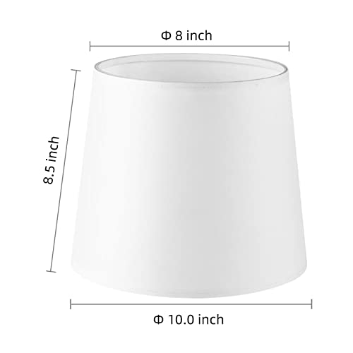 Set Of 2 Double Medium Lamp Shades, White Drum Lamp Shade For Table Lamp And Floor Light, Fabric Natural Linen Handmade, 8X10X8.5 Inch, Spider (White) #TOP1