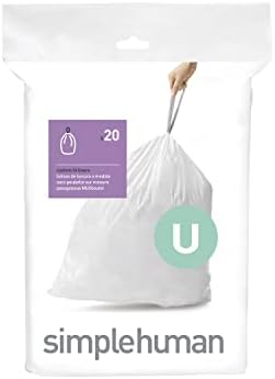 simplehuman CW0258 code H Custom Fit Bin Liner Bulk Pack, White Plastic (3 Pack of 20, Total 60 Liners)