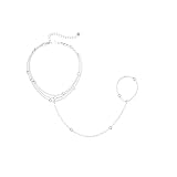 HABIKIP Silver Plated Plated Hand Chain Bracelets for Women, Finger Ring Bracelet Layered 14K Gold Plated bead Non Tarnish Trendy Simple Jewelry for Women