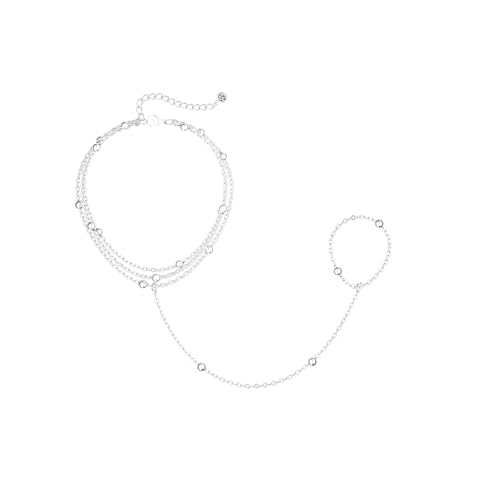 HABIKIP Silver Plated Plated Hand Chain Bracelets for Women, Finger Ring Bracelet Layered 14K Gold Plated bead Non Tarnish Trendy Simple Jewelry for Women