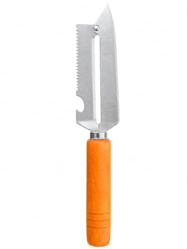 Image of 4-in-1 Multifunctional Vegetable Peeler with Wooden Handle Stainless Steel Fruit & Vegetable Grater & Bottle Opener Ergonomic Kitchen Peeling Tool for Potato, Carrot, Apple, Cucumber & More