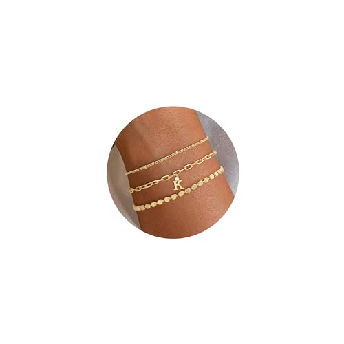 ZHESHY Gold Initial Bracelets for Women Dainty Letter K Charm Bracelets Non Tarnish 14K Gold Plated Stackable Layered Paperclip Link Chain Bracelets Stack Set Personalized Gifts Womens Jewelry - image 7