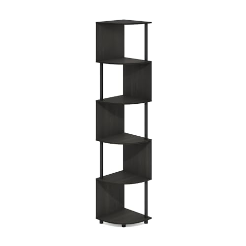 Image of Furinno ECON Corner Shelf, 5-Tier Corner Book Shelf, Zigzag Storage Shelves, Display Rack, Bookshelf, for Organization and Storage, Living Room, Home Office, Espresso