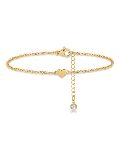 HANLI Armband Damen Gold - 14K Gold Vergoldet Herz Armbänder mit Cubic Zirkonia Hypoallergen Wasserdicht Verstellbare Stapelbare Armbander Bracelet Schmuck Frau Frauen