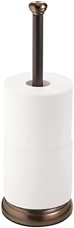 mDesign Metal Free-Standing Toilet Paper Holder with Stainless Steel Tube, Stand with Storage Roller Organizer for Bathroom Cabinet - Holds 3 Rolls Toilet Tissue - Hyde Collection - Bronze