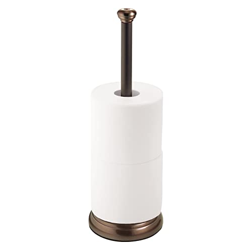 mDesign Metal Free-Standing Toilet Paper Holder with Stainless Steel Tube, Stand with Storage Roller Organizer for Bathroom Cabinet - Holds 3 Rolls Toilet Tissue - Hyde Collection - Bronze