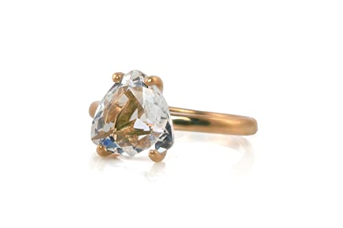 Bague de fiançailles 14k en quartz clair et or rose Anemone pour femme