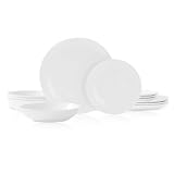 Bestone 12-Piece Round Porcelain Dinnerware Set, Service for 4, Chip Resistant Plates and Bowls,White, Dishwasher & Microwave Safe for Home Daily Use