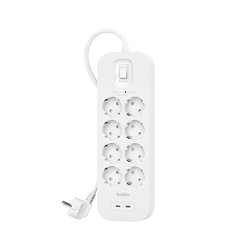 Belkin Multiprise USB avec Protection Contre Les surtensions à 8 Prises CA, Montage Mural, câble de 2 m, 2 Ports USB-C PD à Charge Rapide, LED d'état, 900...