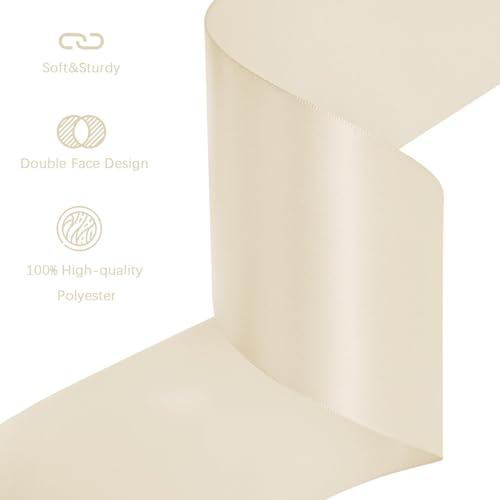 Image of Cream Satin Ribbon 3 inch X 15 Yards Polyester Ribbon for Gift Wrapping Very Suitable for Weddings Party Hair Bow Invitation Decorations and More