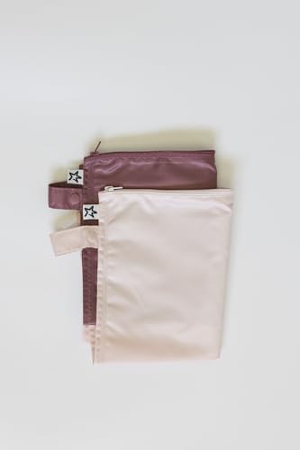 Tiny Twinkle Mess Proof Wet Bags | 2-Pack Reusable Waterproof Wet Bags for Swimsuits | Baby Clothes | Travel & Diaper Bag (Rose, Burgundy)