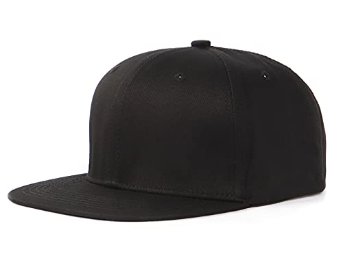 Zylioo Oversize XXL Cotton Snapback Cap,Flatbill Adjustable Plain Dad Hat for Large Heads,Classic Structured 6 Panels Cap Black