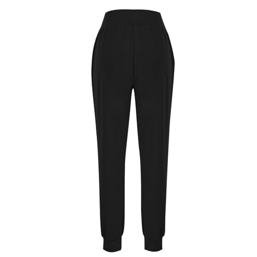 Calça feminina folgada para esportes, academia, ioga, corte alto, perna reta, lisa, punho longo, ver